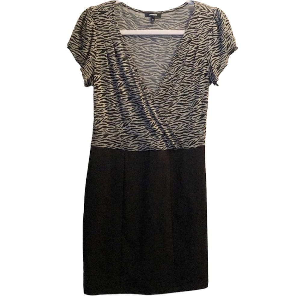 Express Y2K Deep V-Neck Zebra Bodycon Dress Size M
